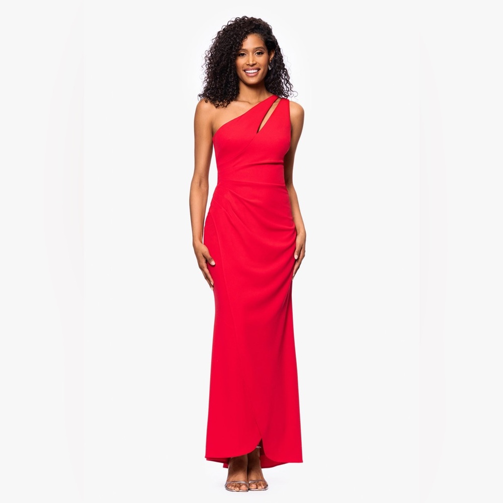 BETSY & ADAM "TRUE" LONG ONE SHOULDER SIDE RUCHED DRESS ❤️NWT❤️IN STORES❤️